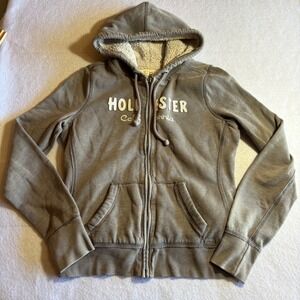 Vintage Y2K Hollister Gray Sherpa Lined Full Zip Hoodie Womens Medium California